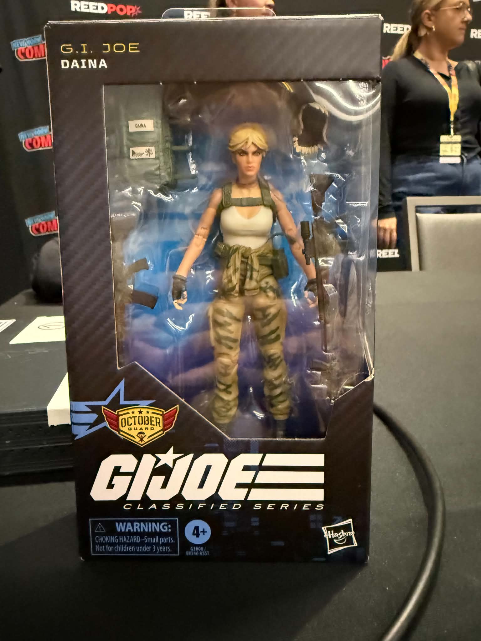 G.I. Joe Classified Series Oktober Guard Daina 2027 action figure packaging photographed at NYCC 2026