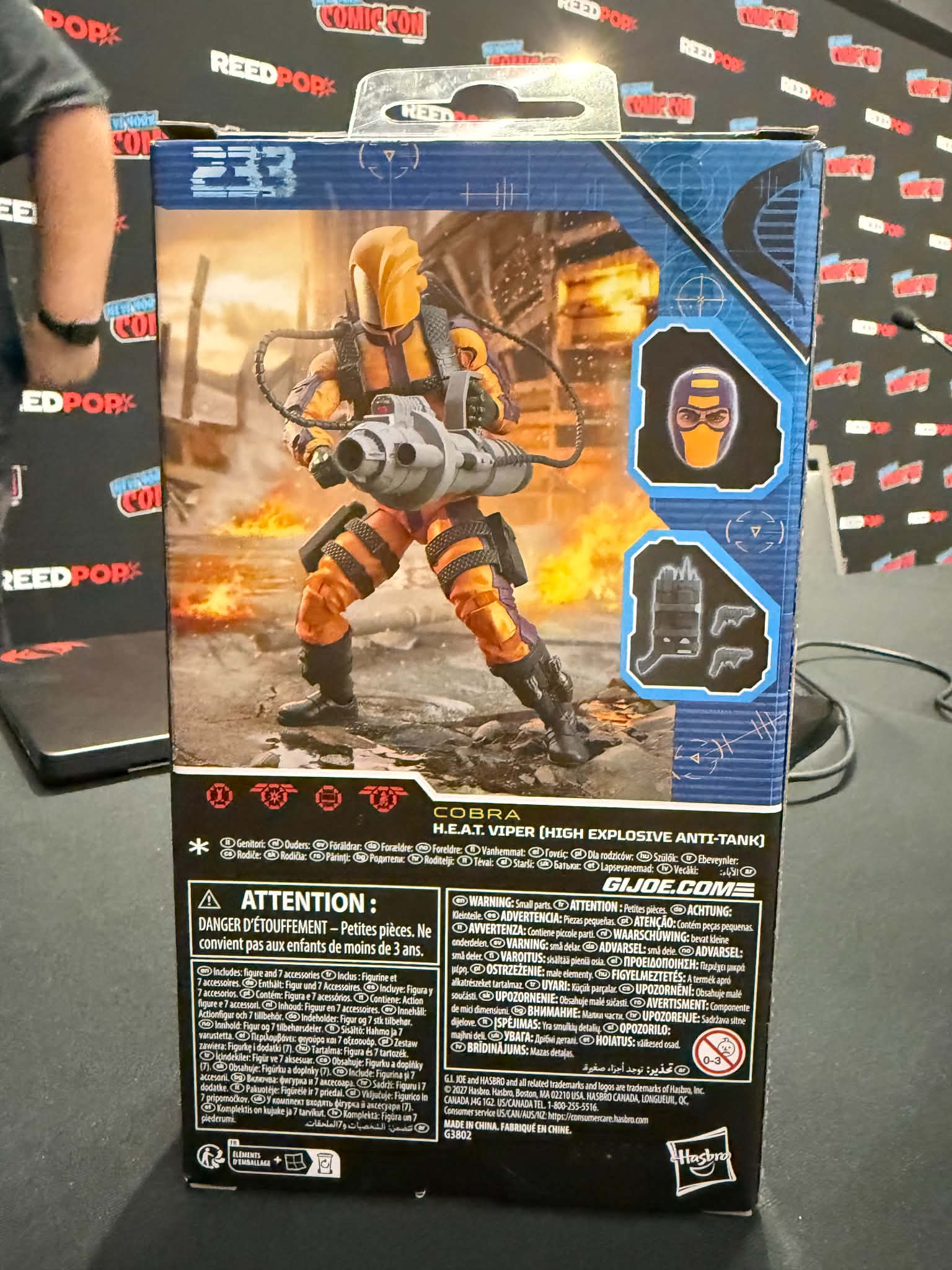G.I. Joe Classified H.E.A.T. Viper 2027 box back featuring Cobra anti-tank trooper artwork and accessories