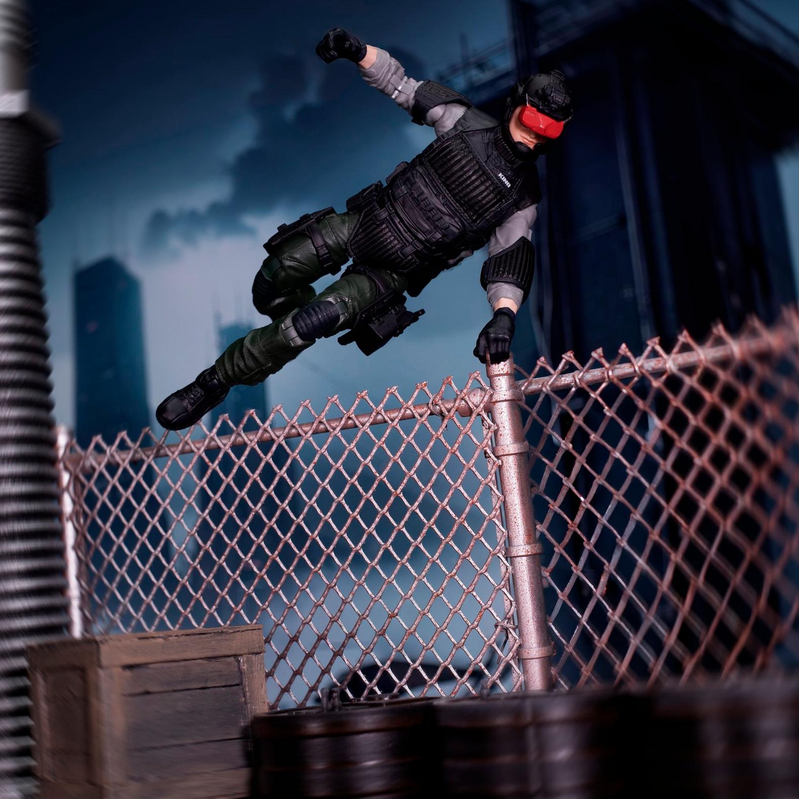 GI Joe Night Force Sneak Peek vaulting over chain link fence